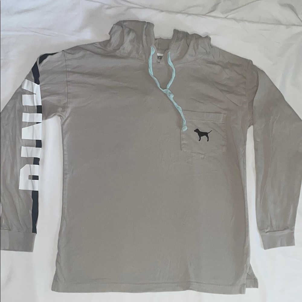 PINK Victoria's Secret Gray Long Sleeve Hoodie Tee